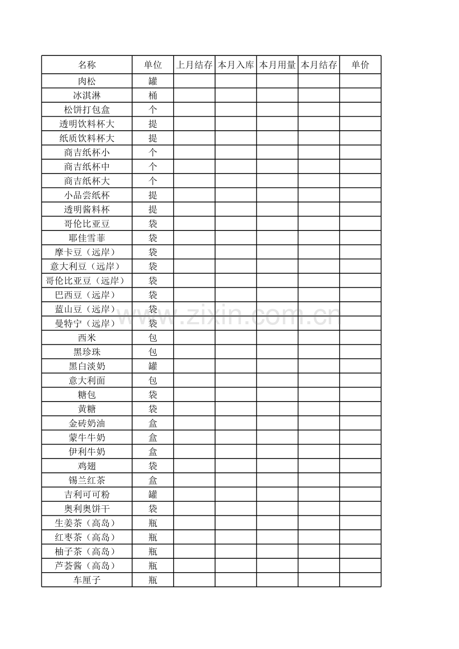 咖啡厅盘点表.xls_第1页