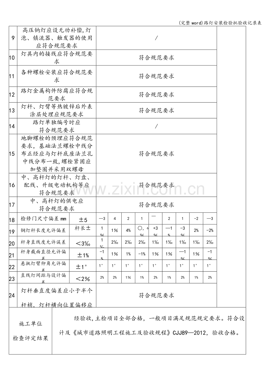 路灯安装检验批验收记录表.doc_第2页