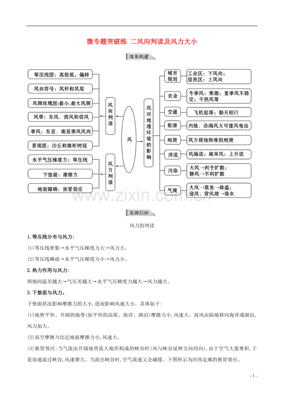 2017届高考地理二轮专题复习微专题突破练二风向判读及风力大小讲义.doc_第1页