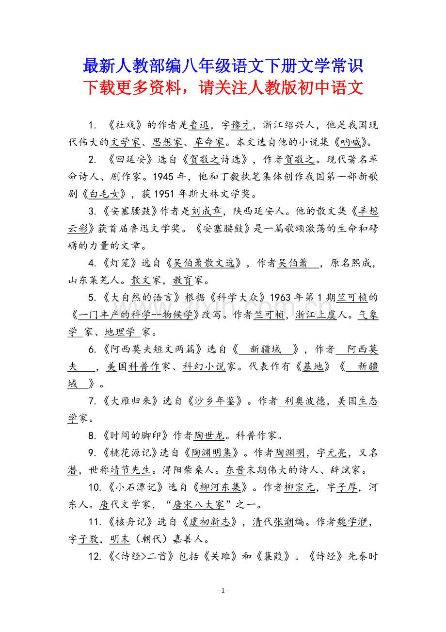 八年级语文下册文学常识.doc_第1页