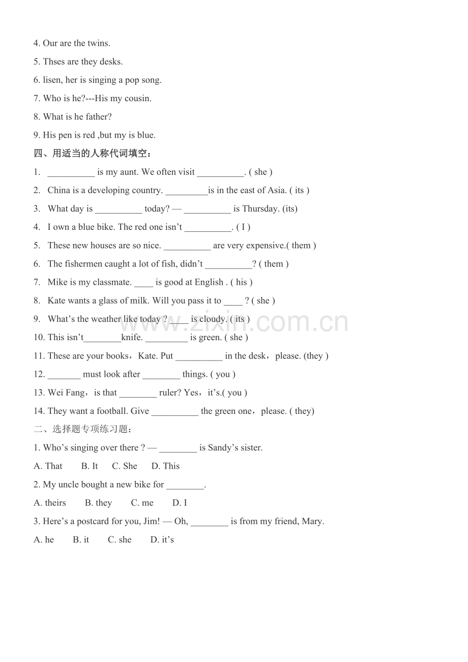 人称代词的专项练习题.doc_第2页