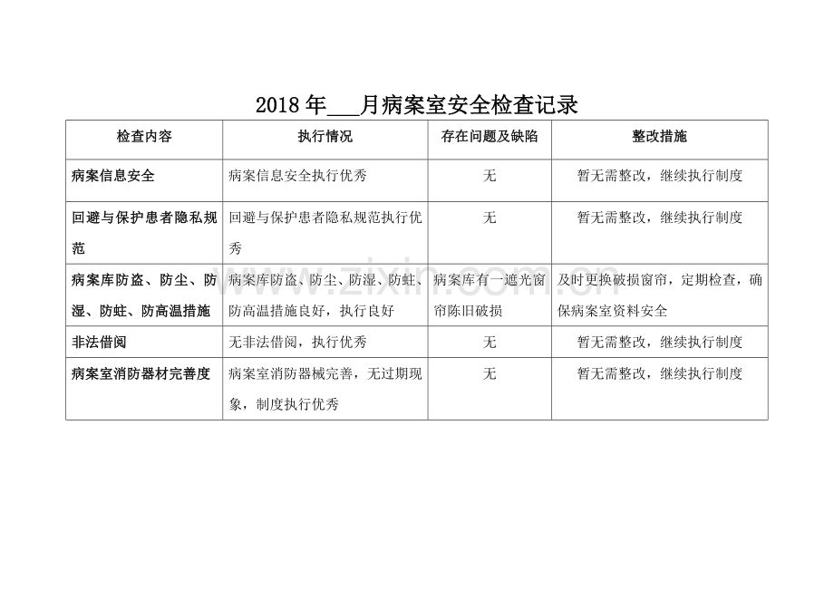 病案室安全检查记录.doc_第1页