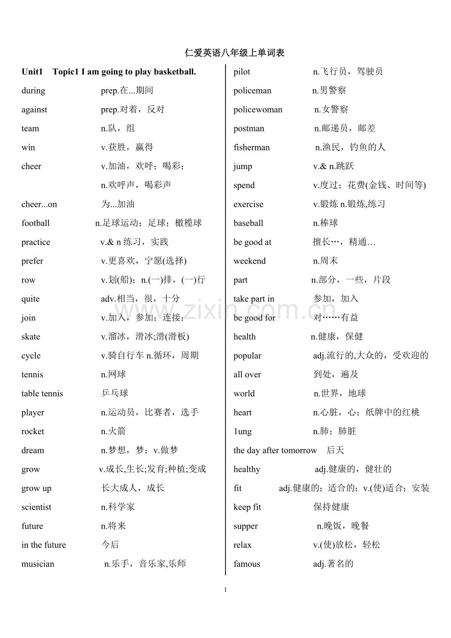 仁爱英语八年级上册单词表.doc_第1页