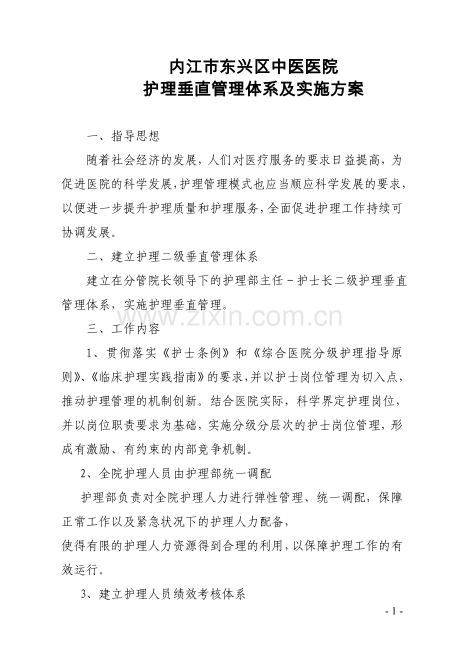 护理垂直管理体系及实施方案.doc_第1页