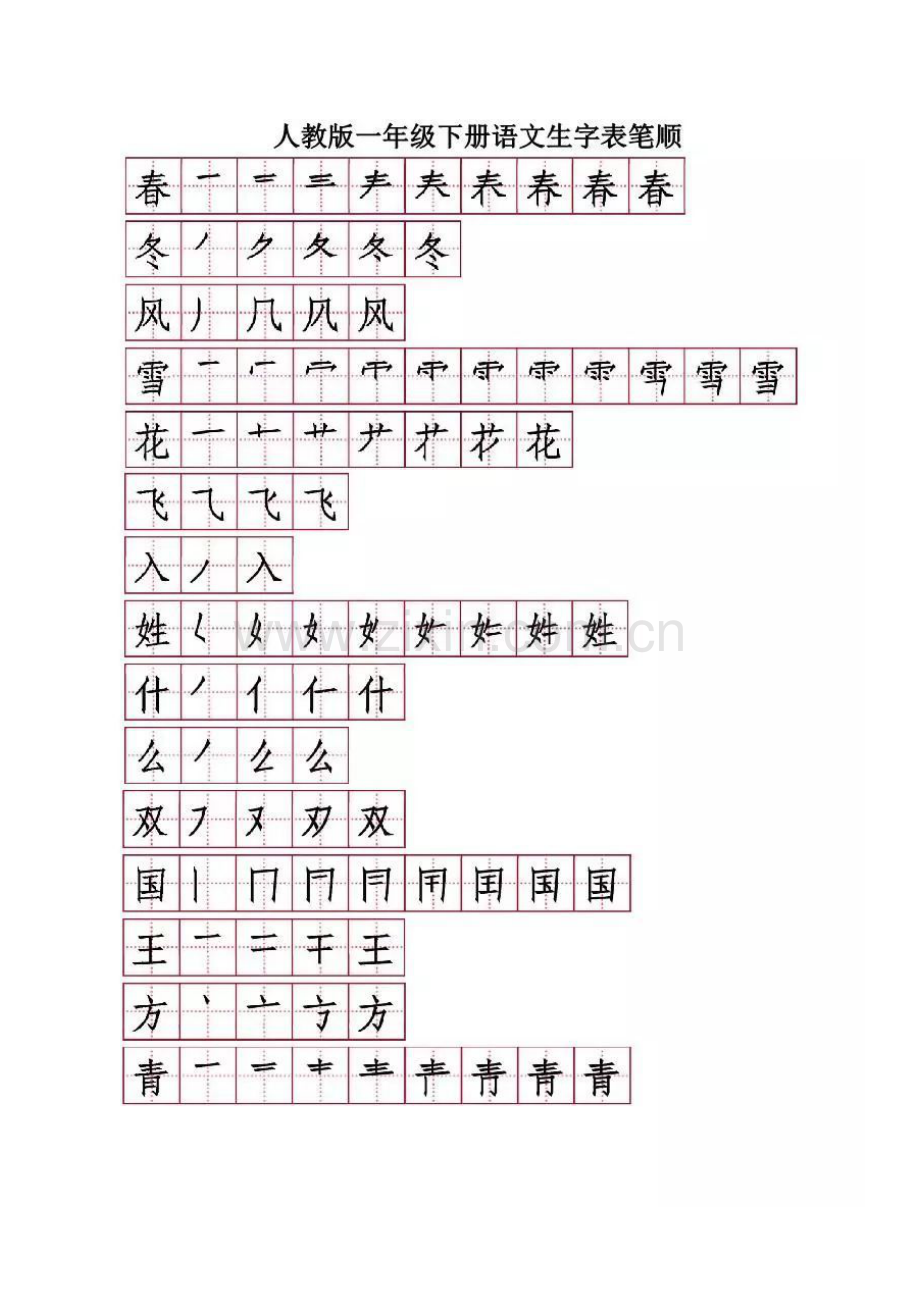部编语文一年级下册生字表笔顺练习(可打印).doc_第1页