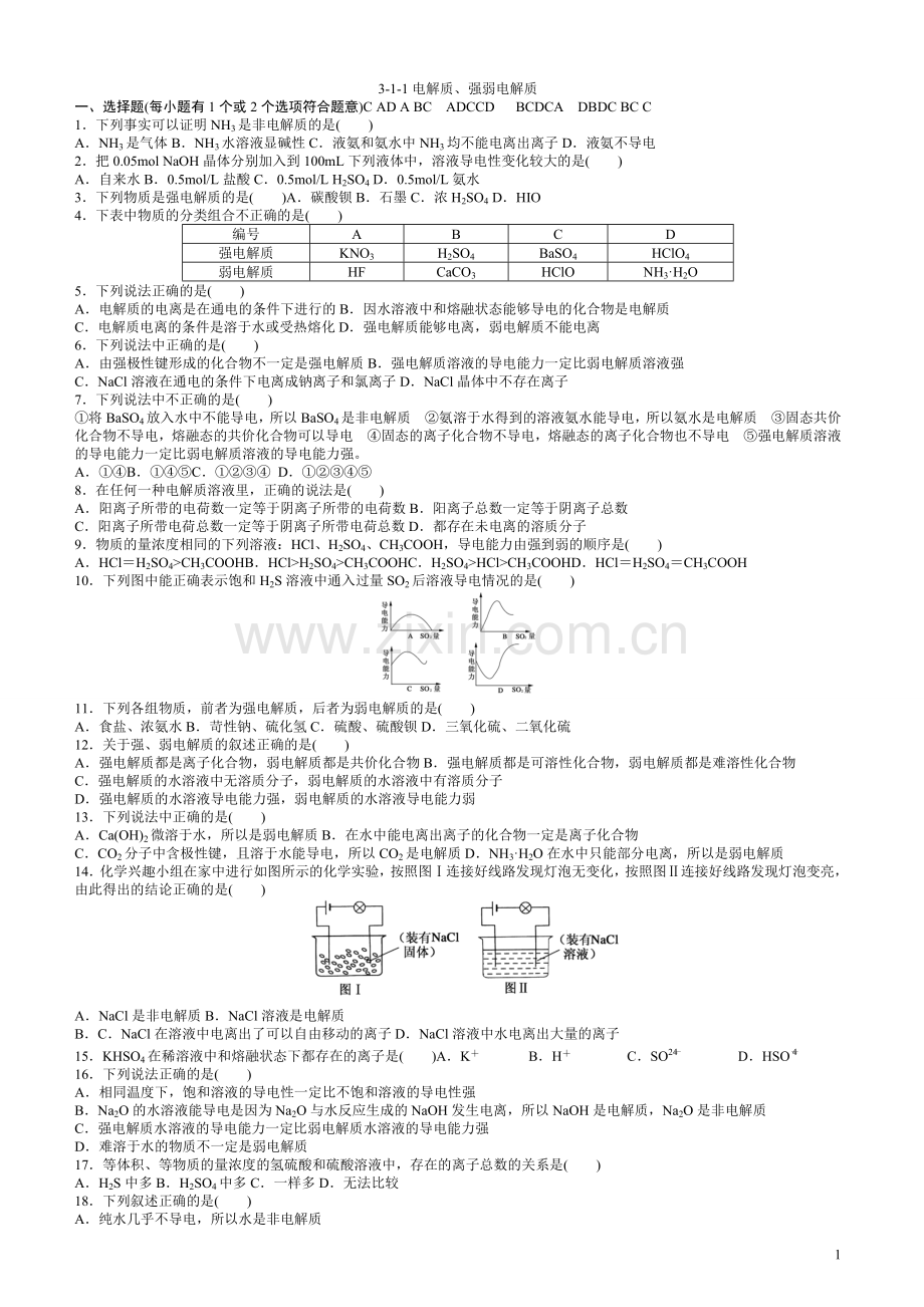 电解质、强弱电解质练习.doc_第1页
