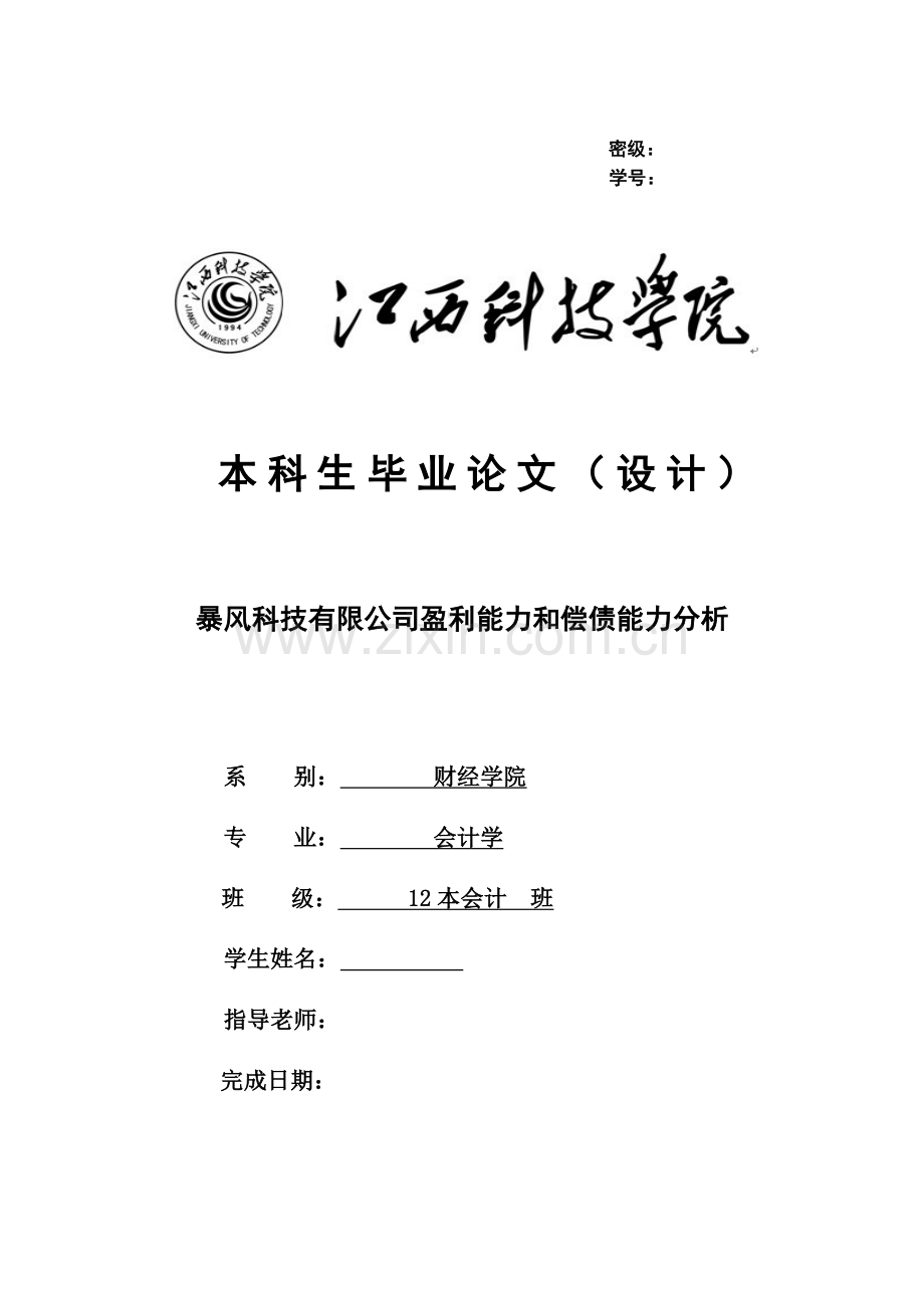 暴风科技有限公司盈利能力和偿债能力分析初稿.doc_第1页