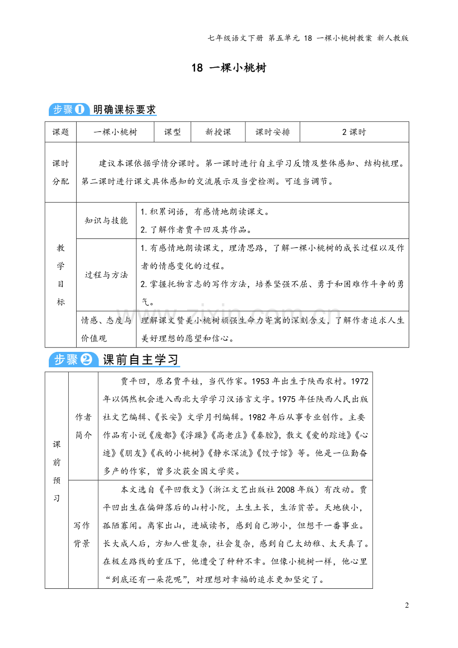 七年级语文下册-第五单元-18-一棵小桃树教案-新人教版.doc_第2页