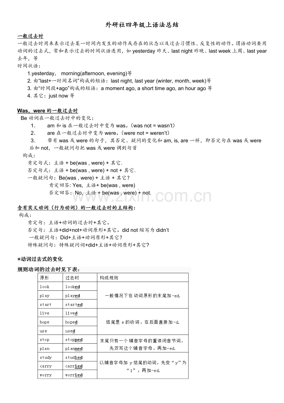 外研社一起小学四年级上语法总结及练习题.doc_第1页