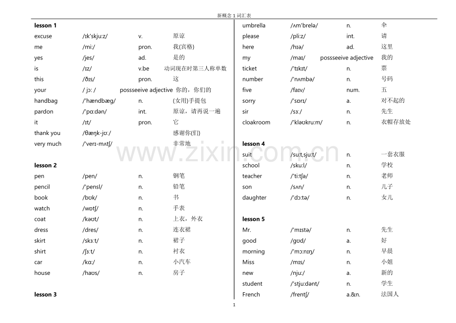 新概念1单词打印版.doc_第1页