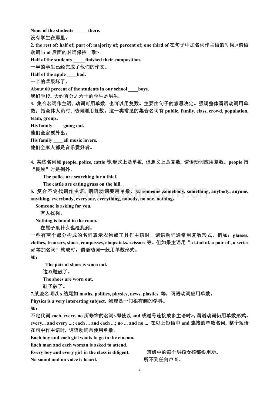 最全的高中英语主谓一致讲解及练习-.doc_第2页