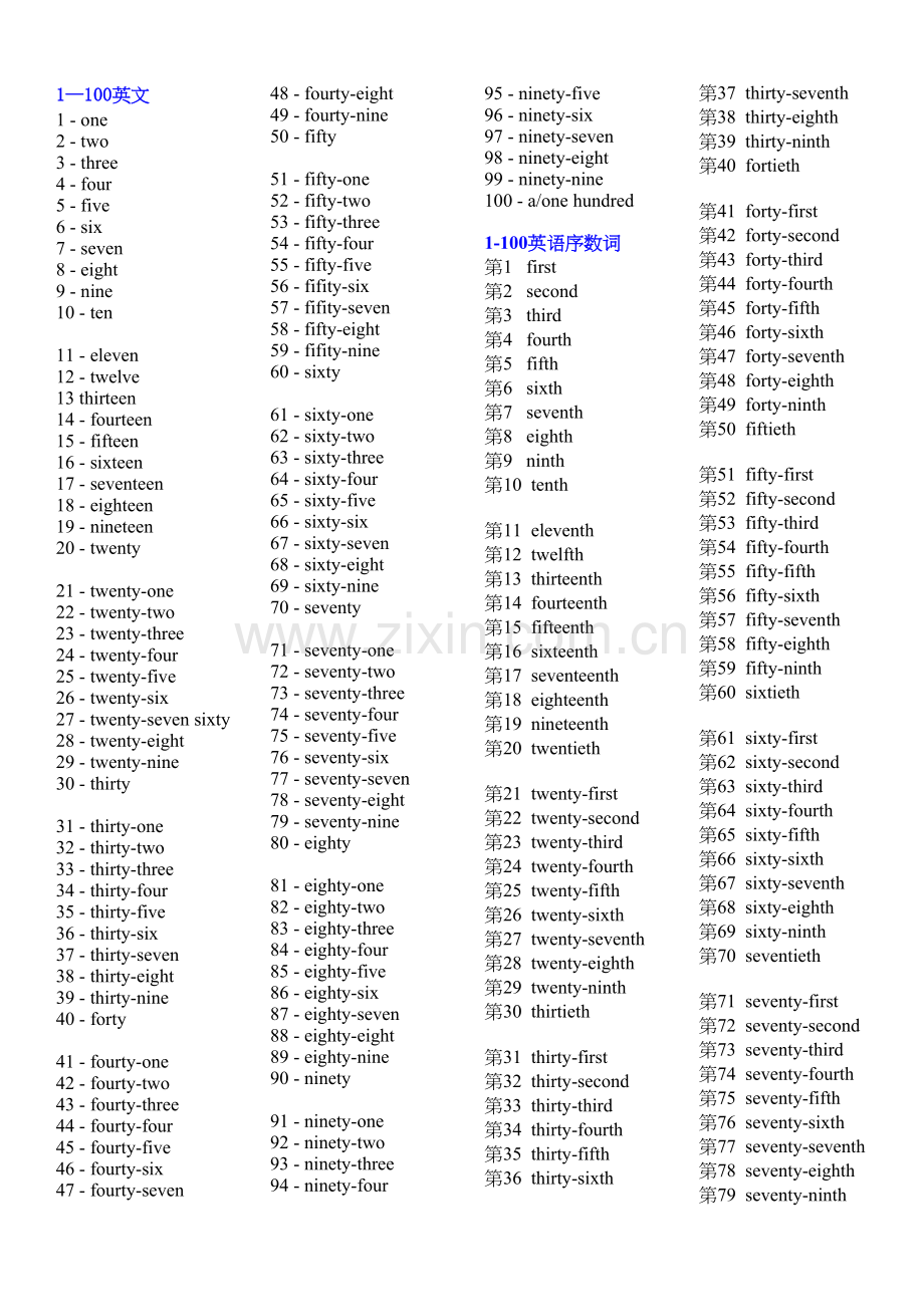 1-100英文基数词.docx_第1页