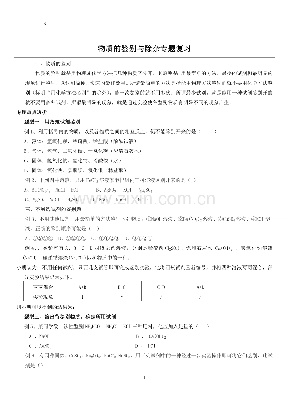 (完整word版)初三化学-物质的鉴别与除杂专题练习.doc_第1页