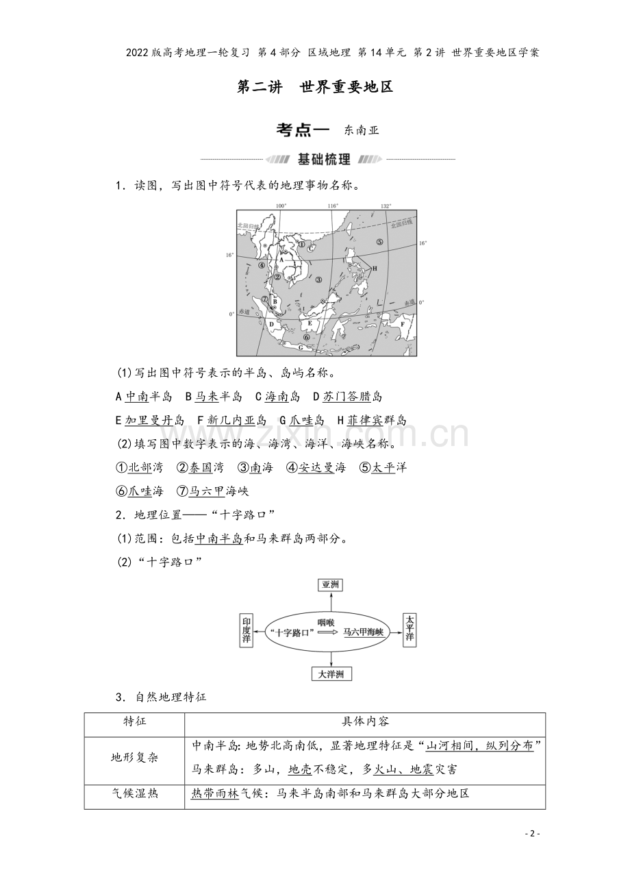 2022版高考地理一轮复习-第4部分-区域地理-第14单元-第2讲-世界重要地区学案.doc_第2页