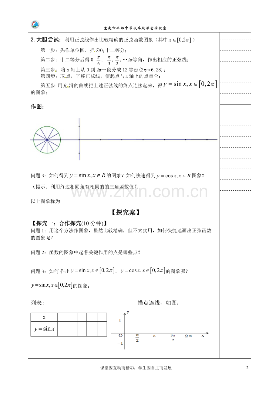 正弦函数余弦函数的图象学教案.doc_第2页