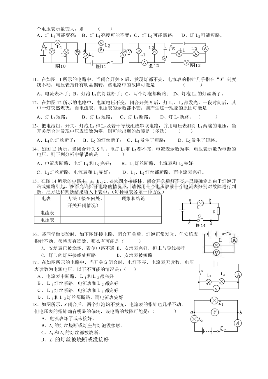 电路故障分析练习题(含答案).doc_第2页