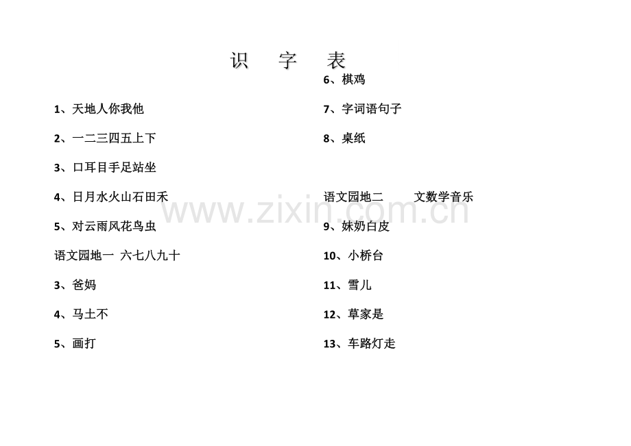 部编版一年级上识字表.doc_第1页