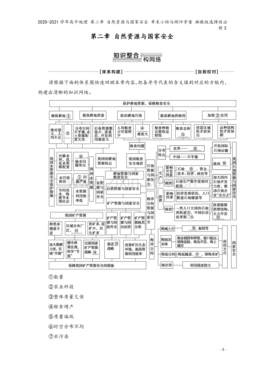 2020-2021学年高中地理-第二章-自然资源与国家安全-章末小结与测评学案-湘教版选择性必修3.doc_第2页