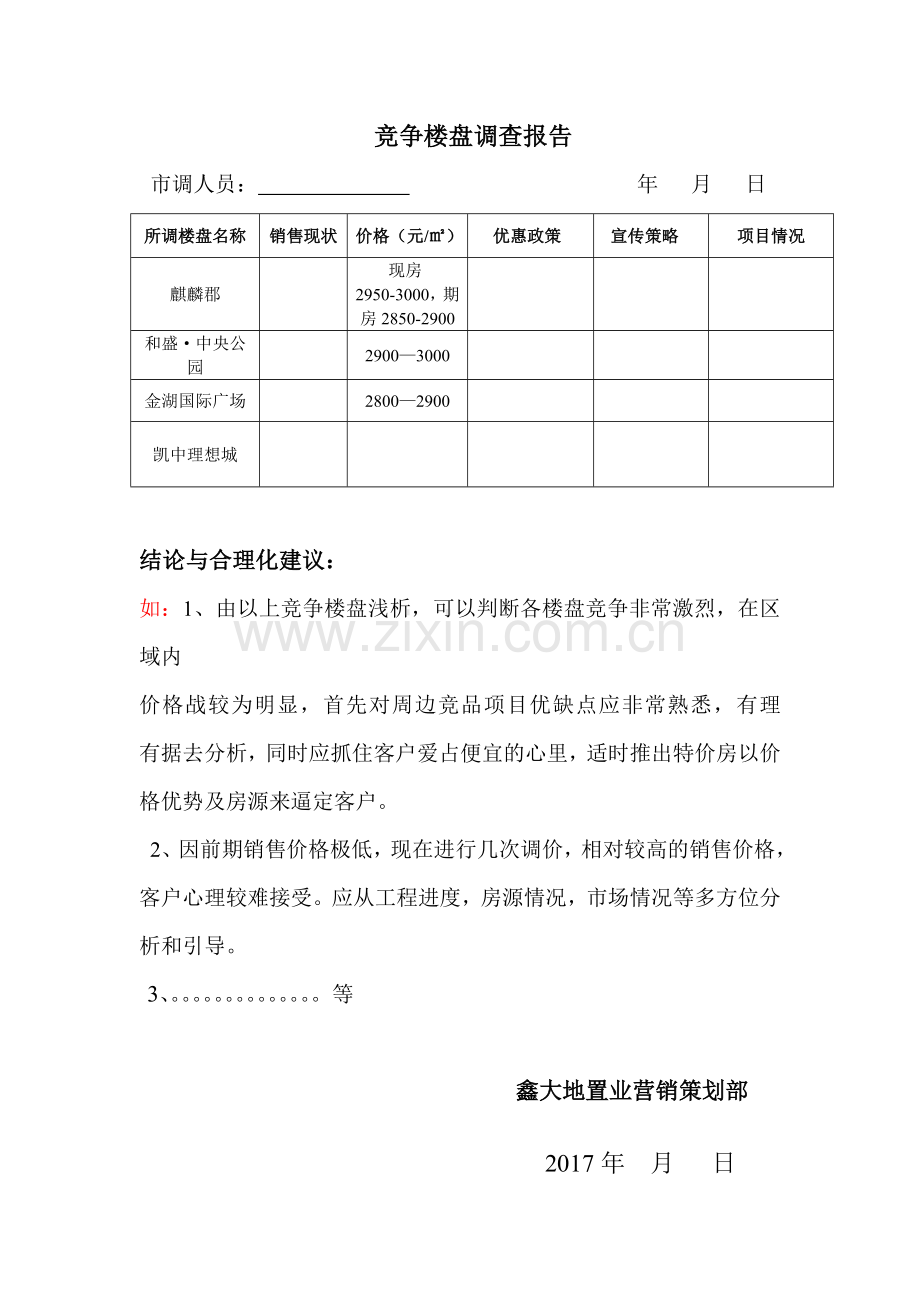 竞品楼盘调查报告(模版).doc_第1页