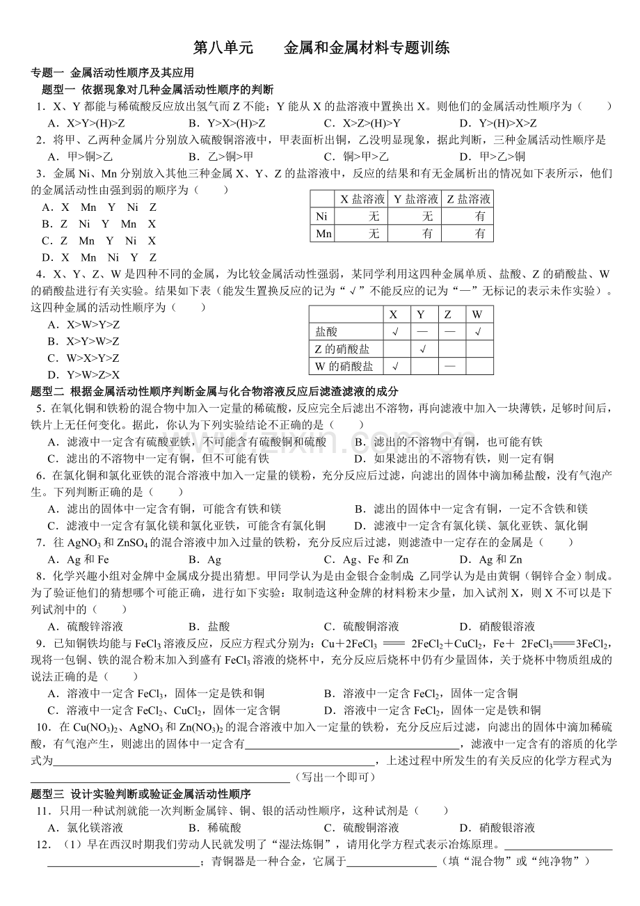 人教版初三化学金属和金属材料专题.doc_第1页