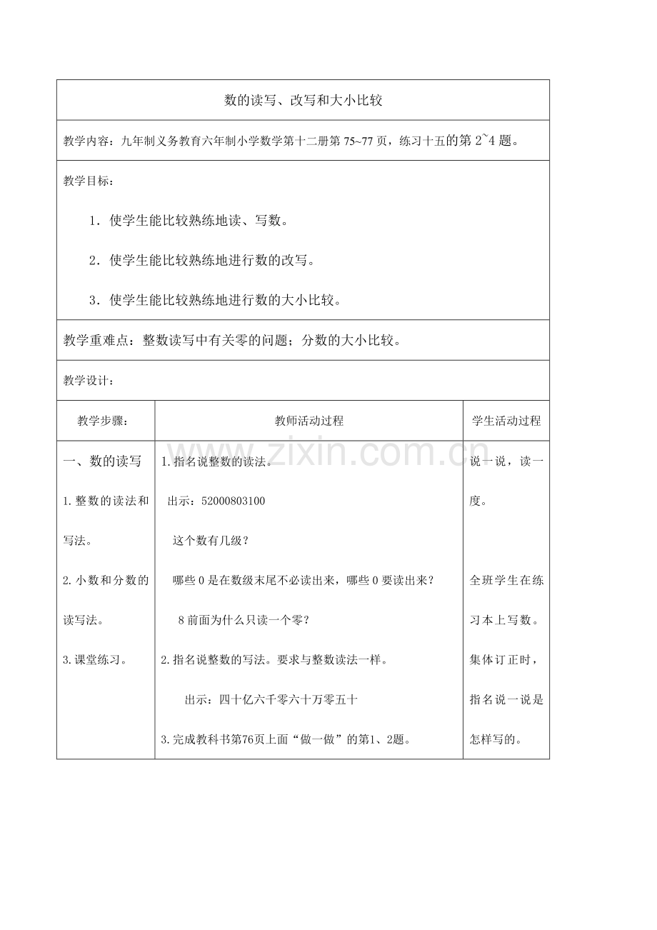北师大版小学六年级教案数的读写、改写和大小比较.doc_第1页