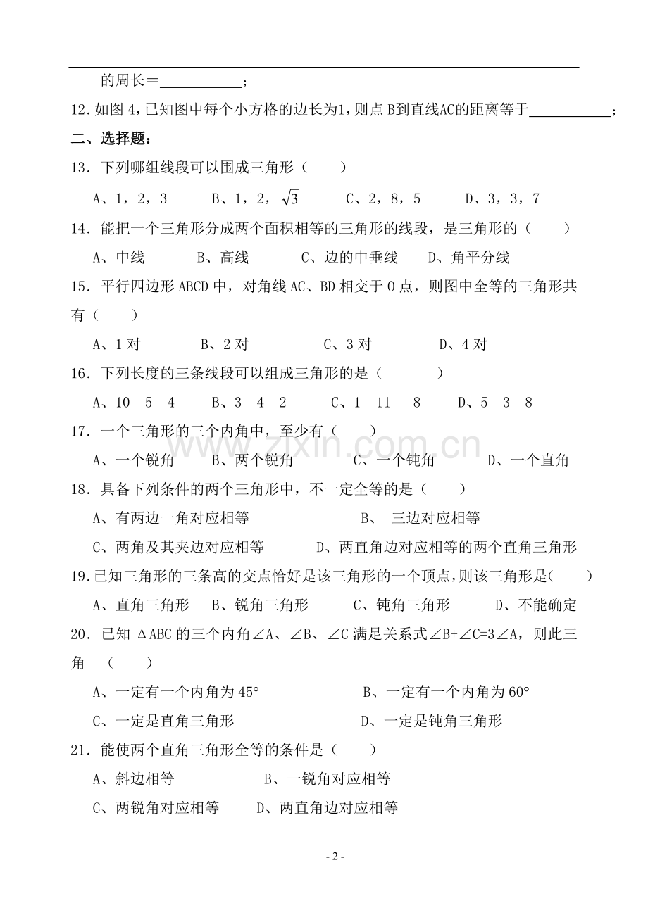 初三数学中考第一轮复习专题——三角形.doc_第2页