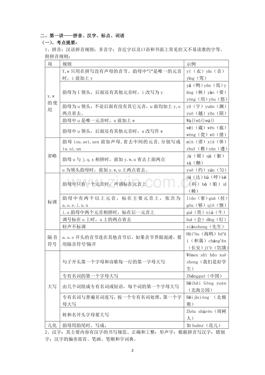 人教版初中语文中考总复习计划及拼音、汉字、标点、词语(1).doc_第2页