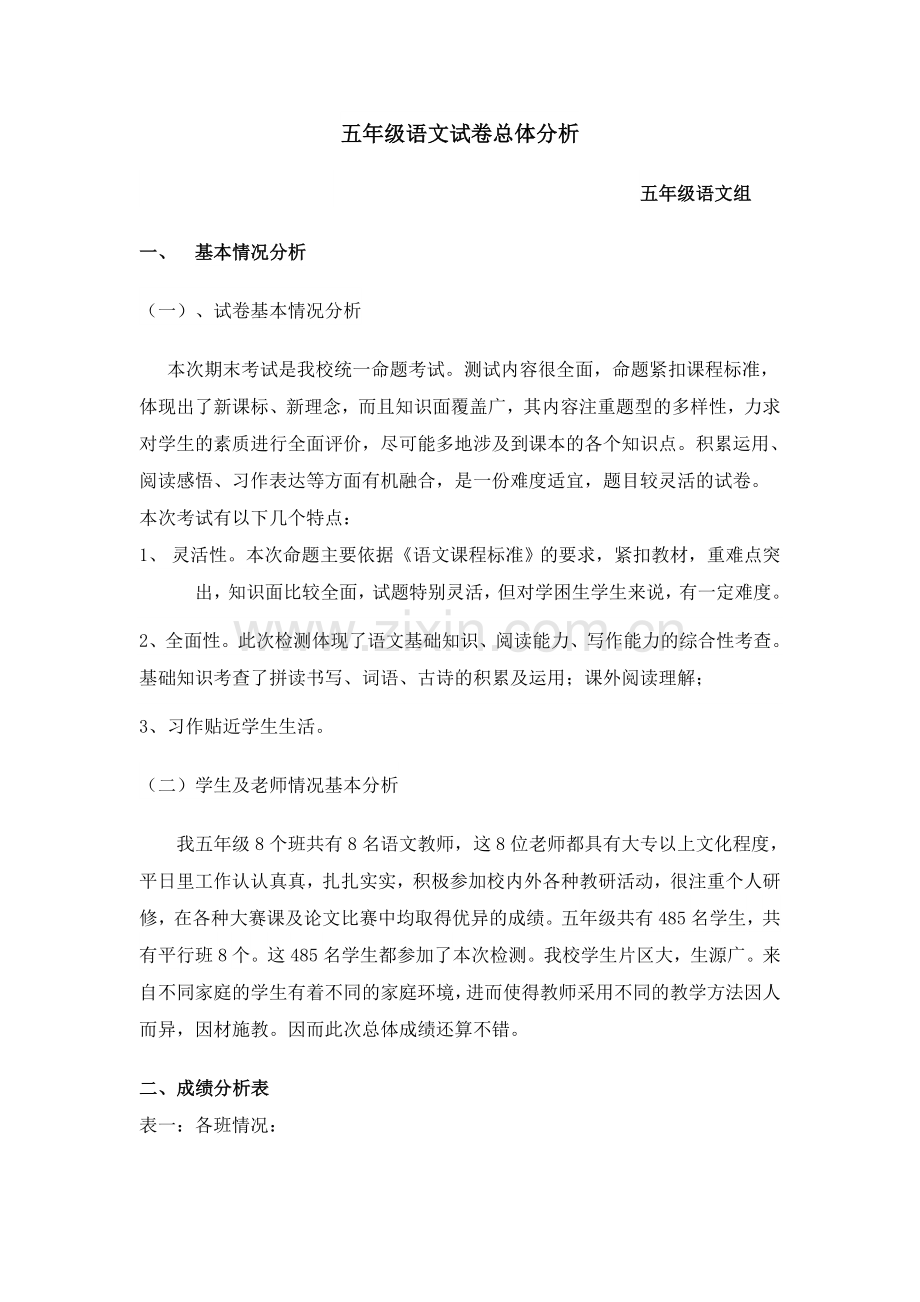 五年级语文试卷总体分析.doc_第1页