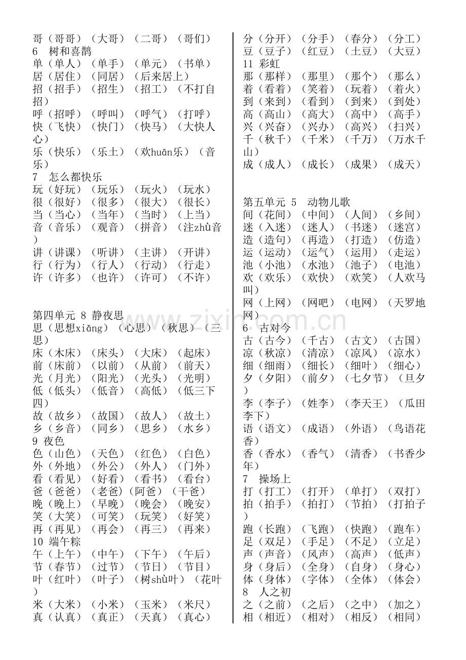 新部编版一年级语文下册生字组词.doc_第2页