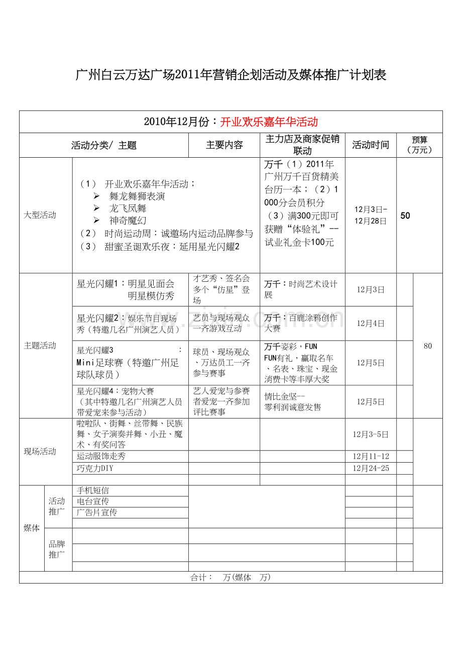 年广州白云万达广场营销企划工作计划1.docx_第1页