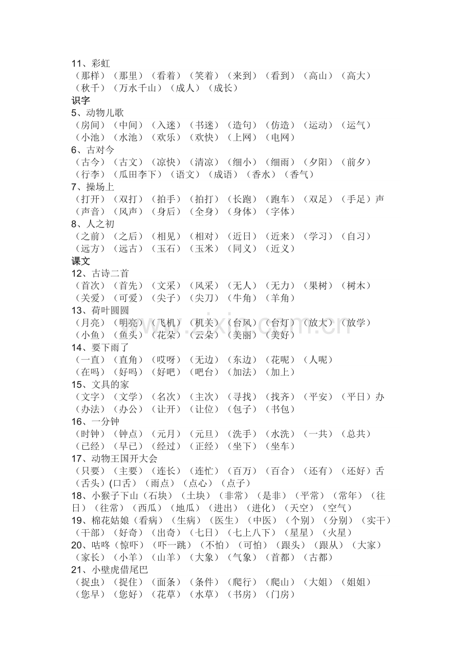 部编一年级下册语文词语表.doc_第2页