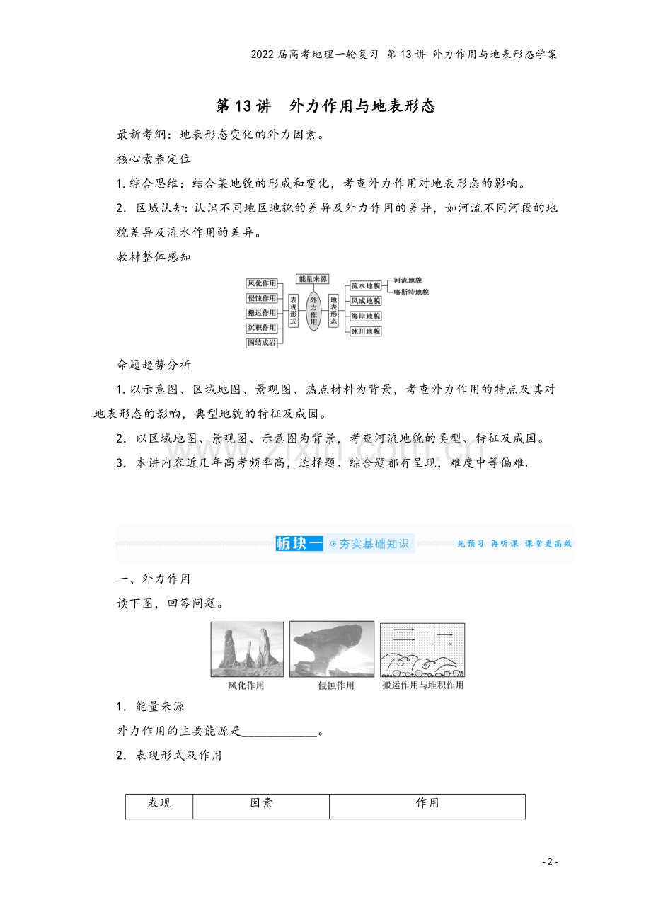 2022届高考地理一轮复习-第13讲-外力作用与地表形态学案.docx_第2页