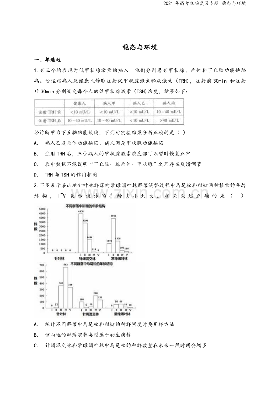 2021年高考生物复习专题-稳态与环境.doc_第2页