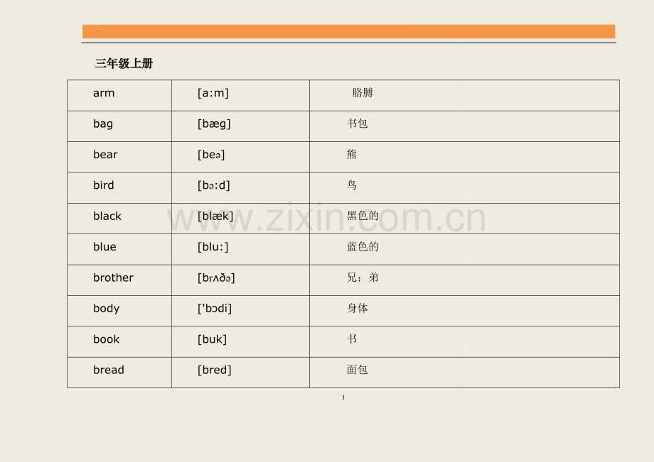 小学英语单词表(按单元整理-含音标).doc_第1页
