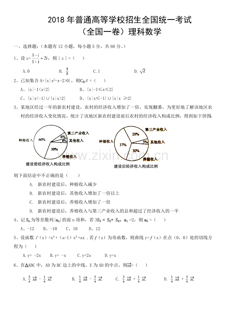 2018年高考理科数学(全国I卷)试题及答案.doc_第1页