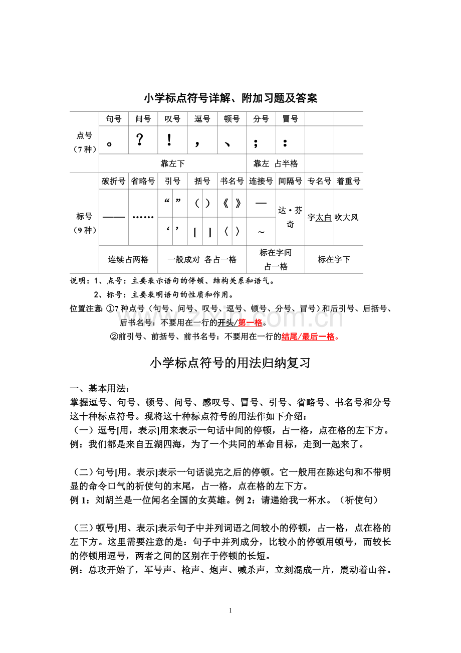 小学标点符号详解、附加习题.doc_第1页