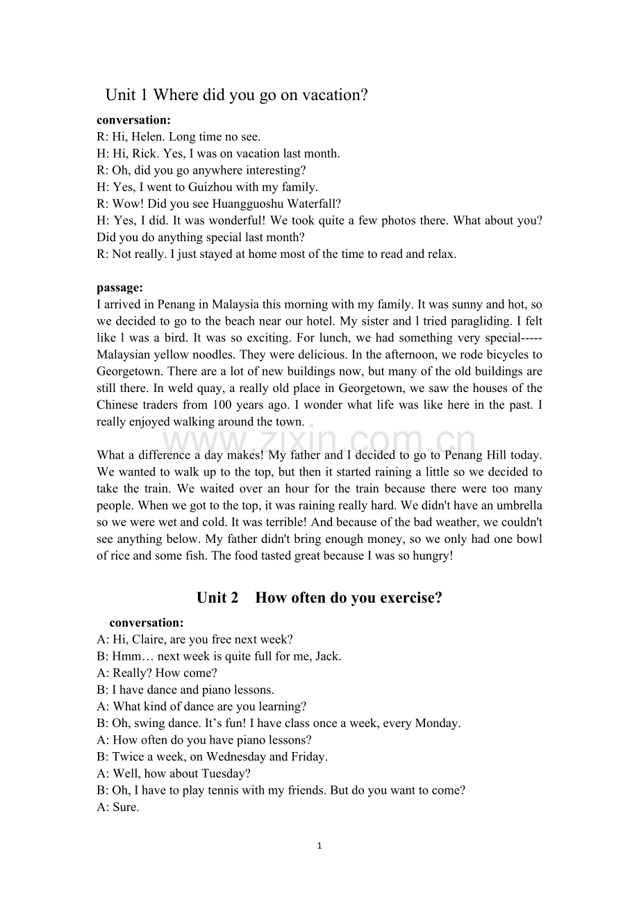 人教版八年级英语上册课文Word(2).doc_第1页