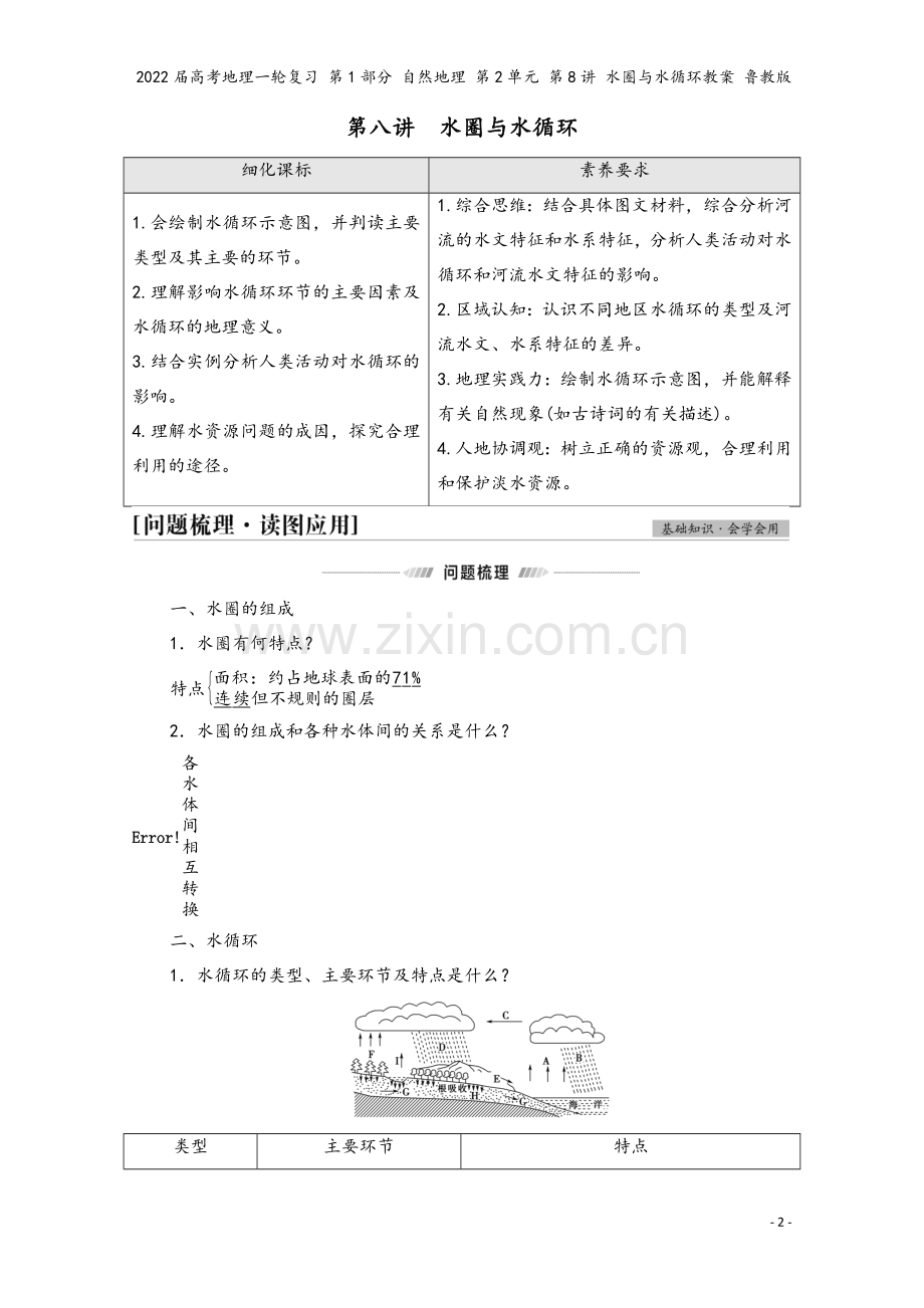 2022届高考地理一轮复习-第1部分-自然地理-第2单元-第8讲-水圈与水循环教案-鲁教版.doc_第2页