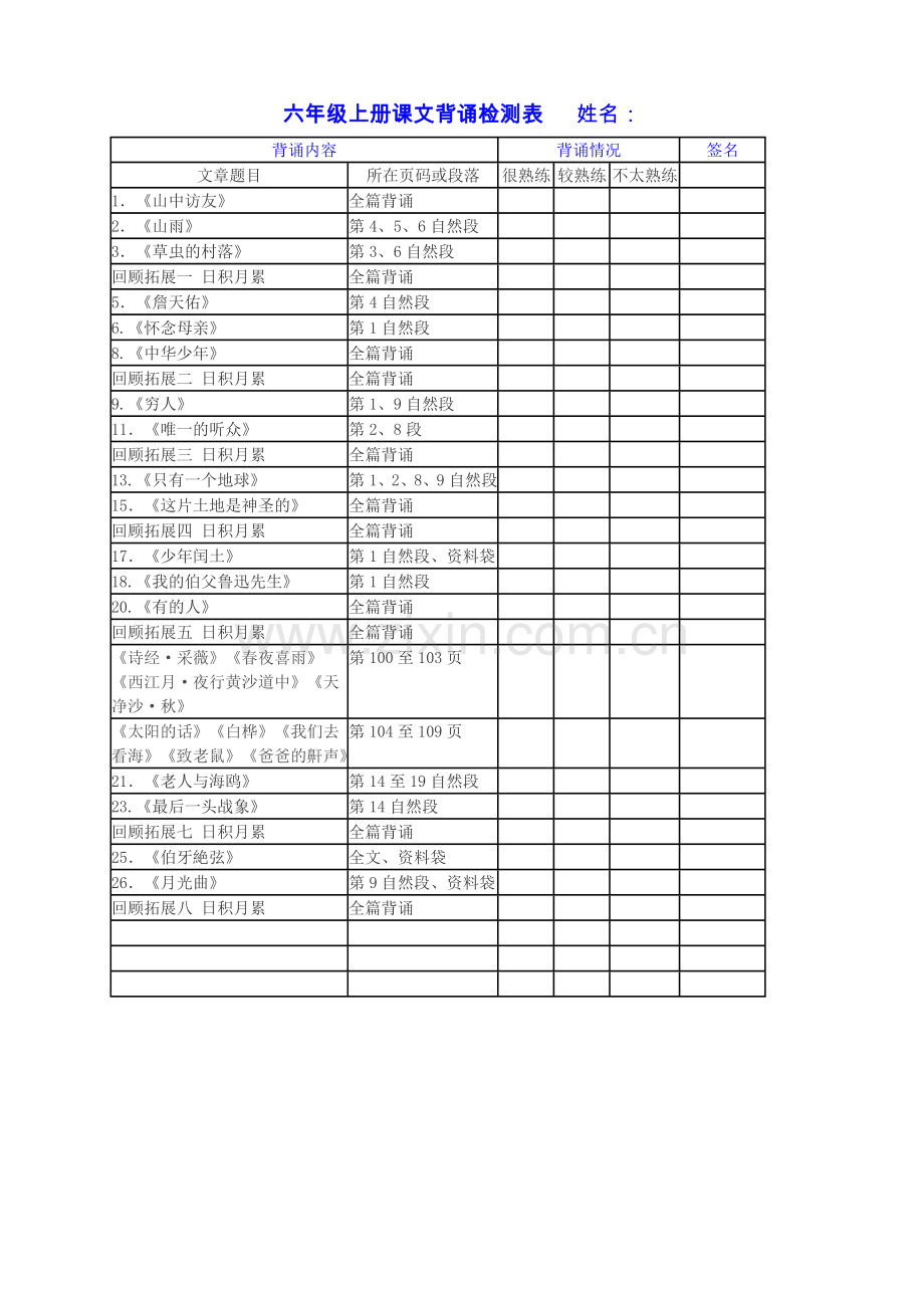 人教版小学语文六年级上册必背内容.doc_第1页
