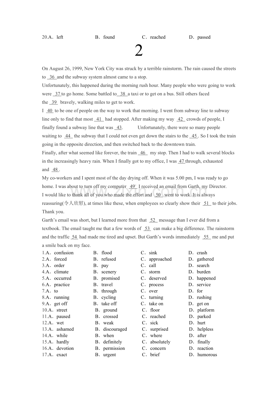 高一英语完形填空专项训练(二).doc_第2页