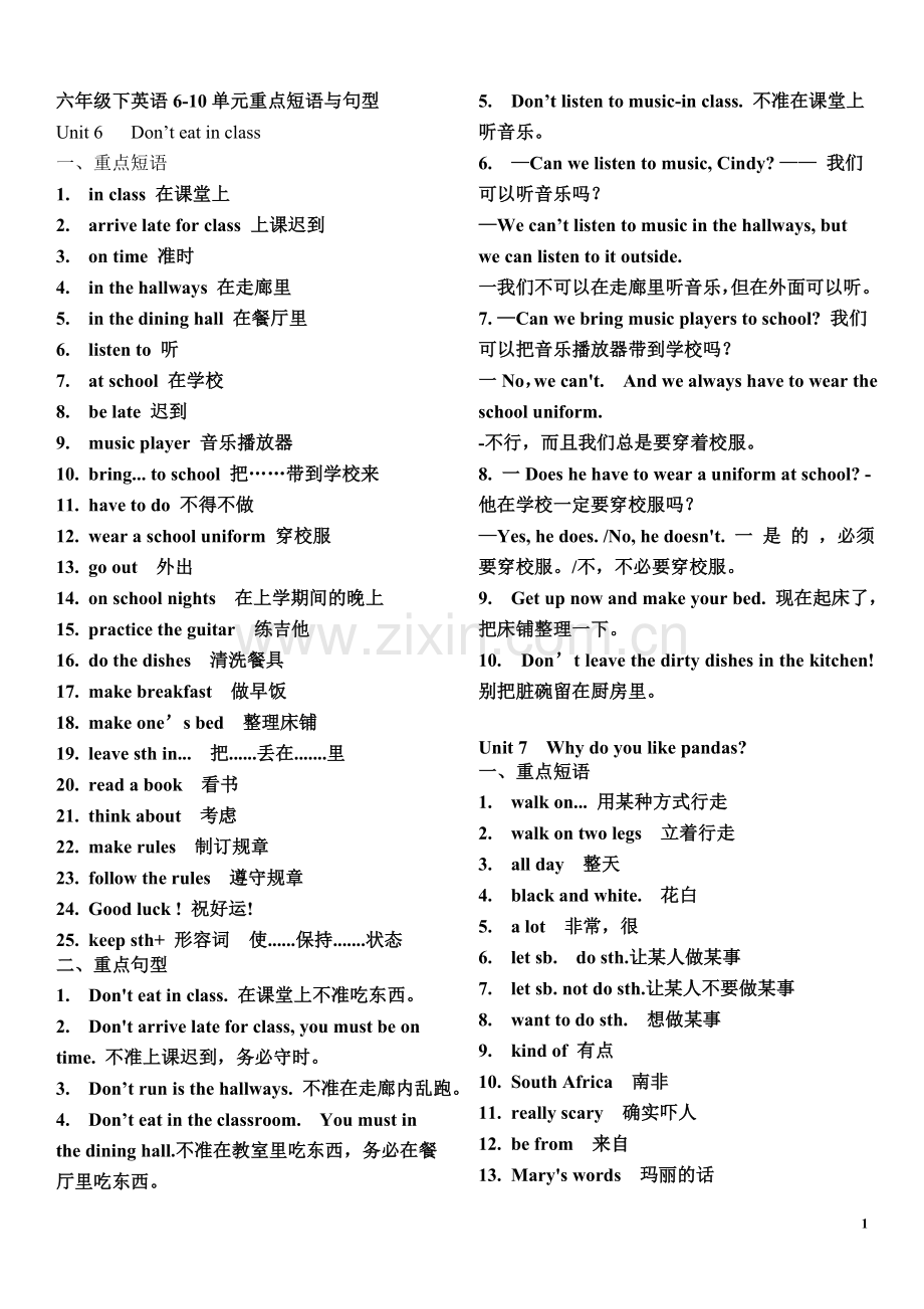 第6-9单元鲁教版六年级下英语重点短语与句型总汇.doc_第1页