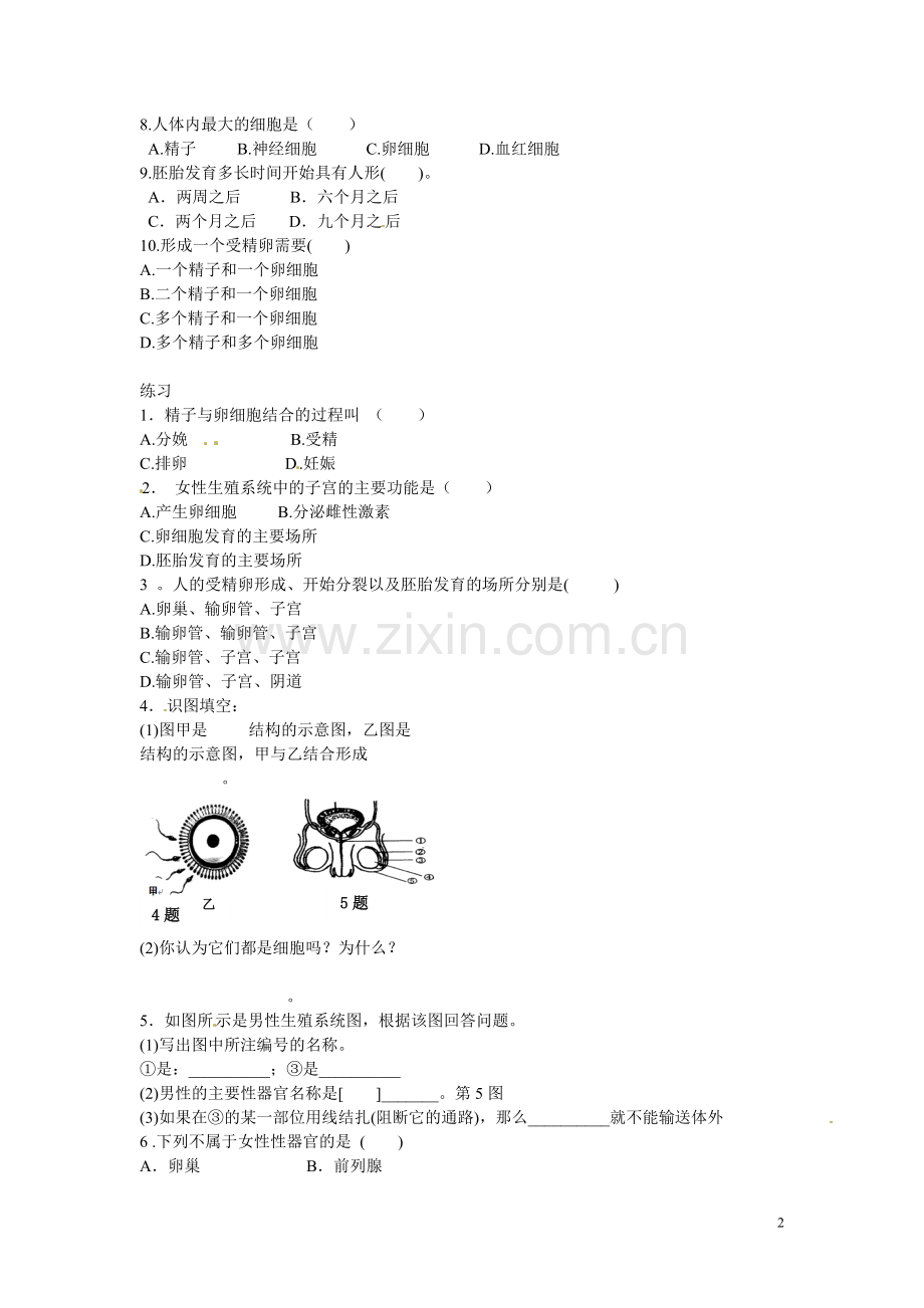 (整合改良版)浙教版科学七年级下册第一章第一节新生命的诞生讲义+练习附答案.doc_第2页