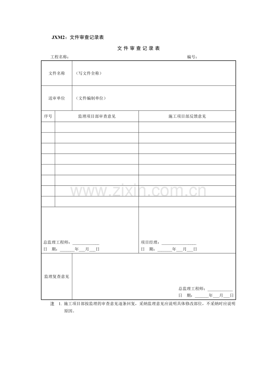 标准化管理模板文件审查记录表.doc_第1页