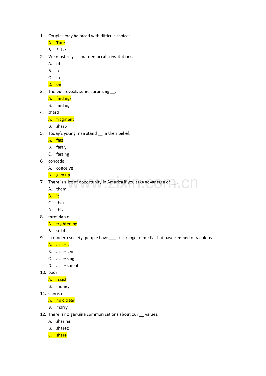 北语19春《高级英语ii》作业3满分答案.doc_第1页