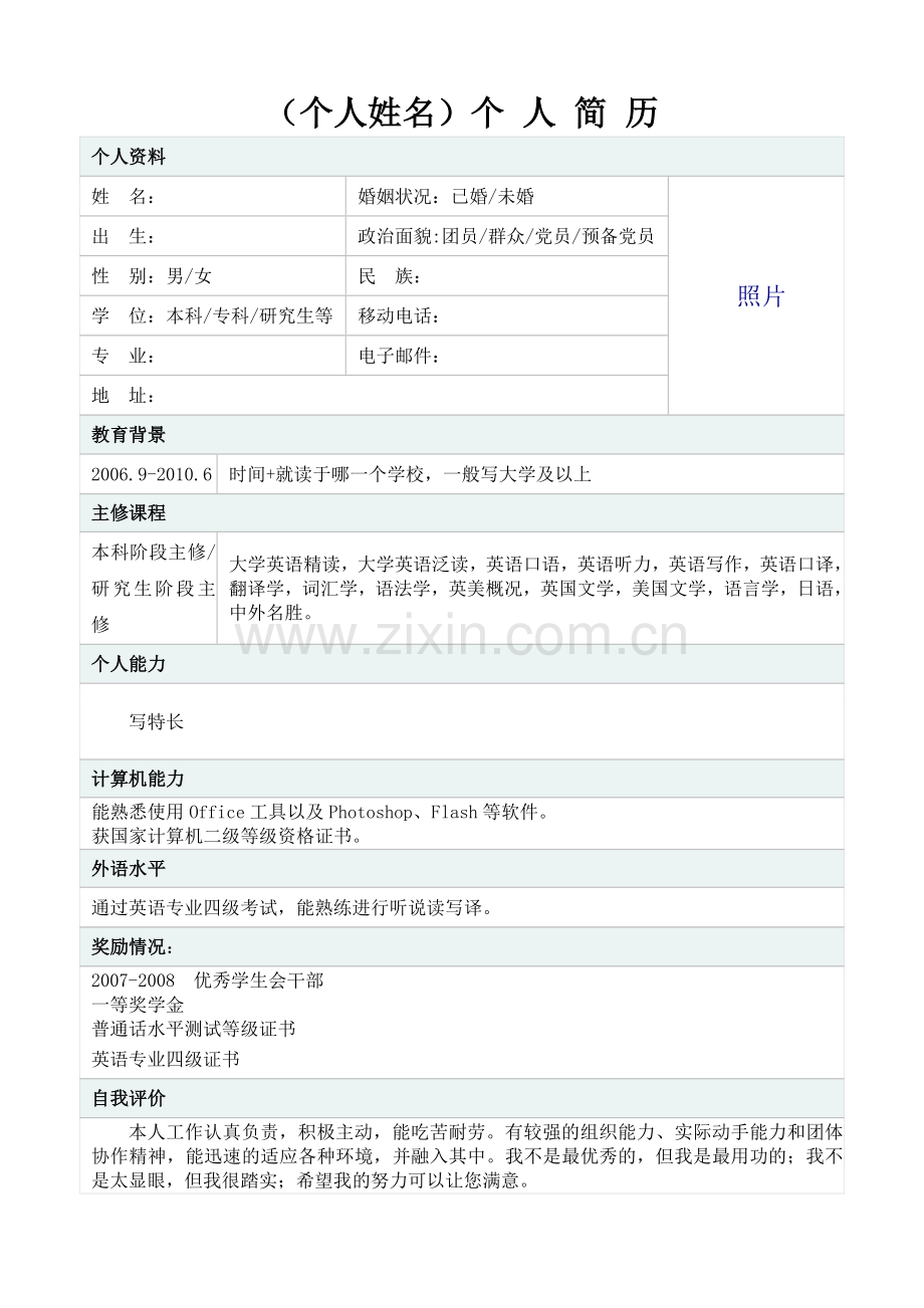 个人简历模板(下载可填写).doc_第1页