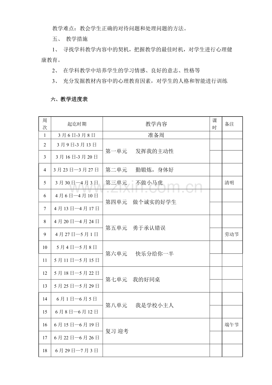 二年级下册心理健康教学计划.doc_第2页