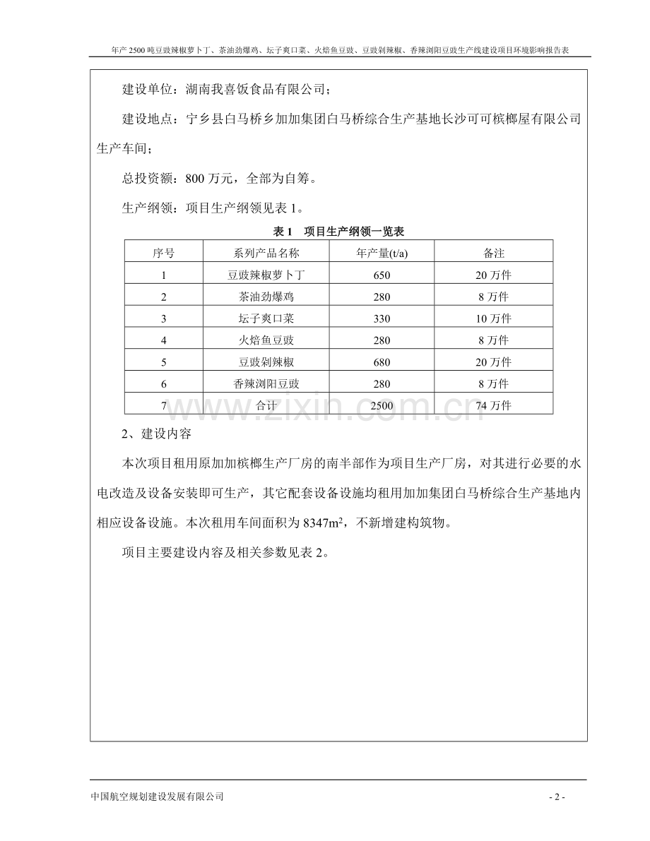 豆豉辣椒萝卜丁、茶油劲爆鸡、坛子爽口菜、火焙鱼豆豉、豆豉剁辣椒、香辣浏阳豆豉生产线项目申请立项环评报.doc_第2页