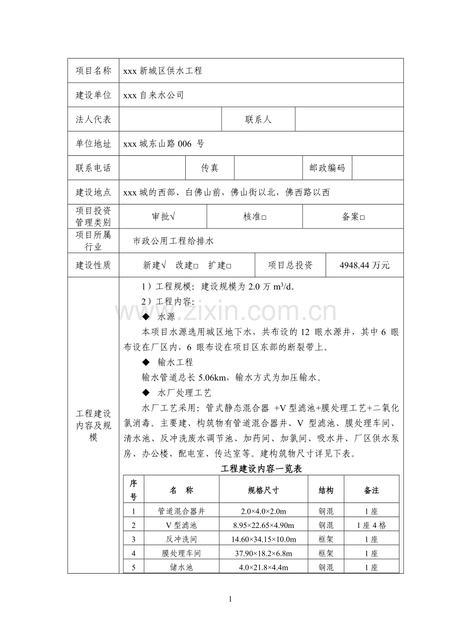 新城区供水工程节能评价报告表.doc_第1页