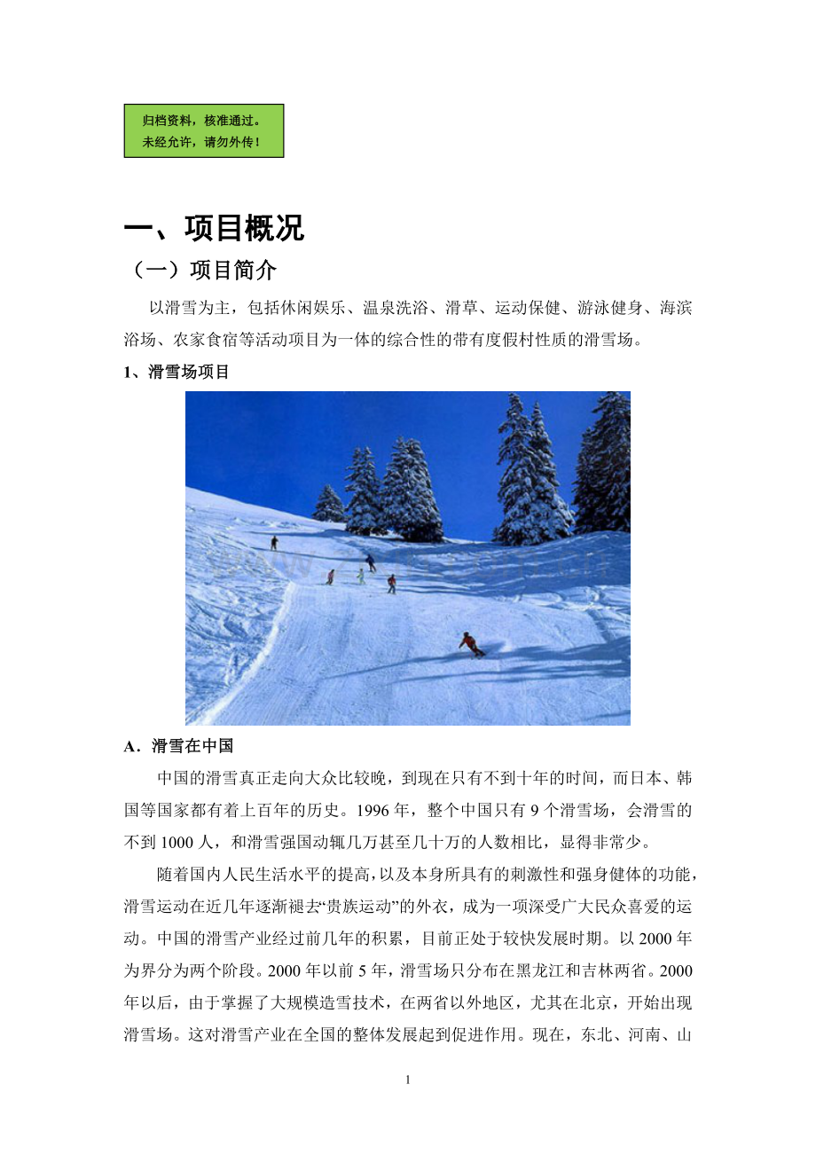 滑雪场项目可行性分析报告.doc_第1页