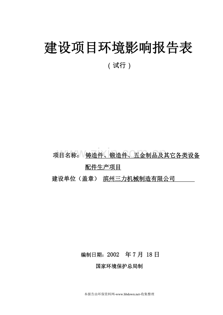 生产铸造件、锻造件、五金制品及其它设备配件环境风险评估报告表.doc_第1页